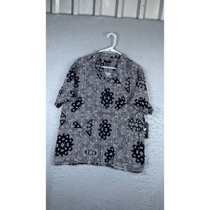 AMP Button Up Shirt Mens XL Black New Bandana Paisley Rayon Short Sleeve SS